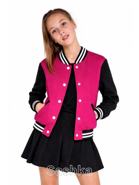 Бомбер для дівчинки Sashka малиново-чорний утеплений, розмір 98-182